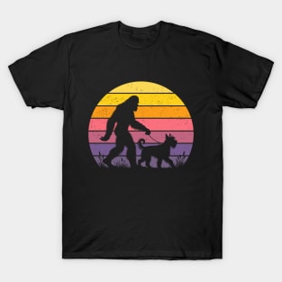 Bigfoot Sasquatch Walking Berger Picard Dog Vintage Sunset Hiking T-Shirt